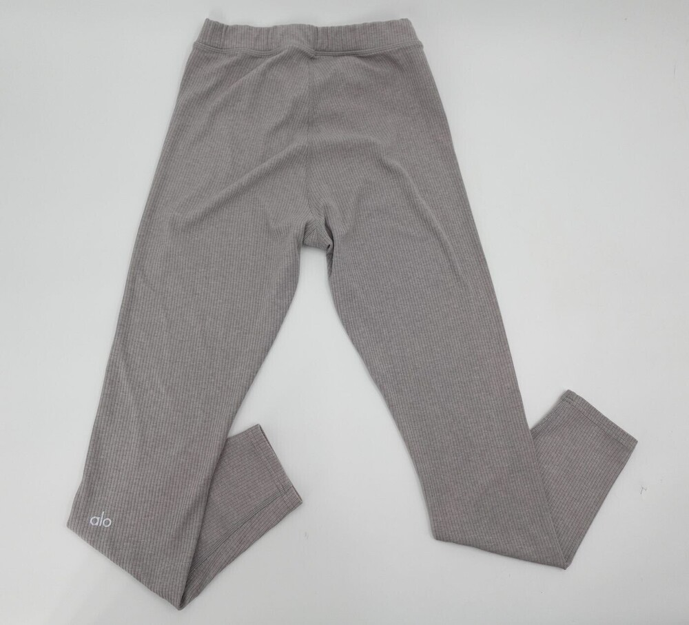 Alo Yoga Leggings Womens Small Gray Ribbed Knit Stretch Athletic Yoga Workout